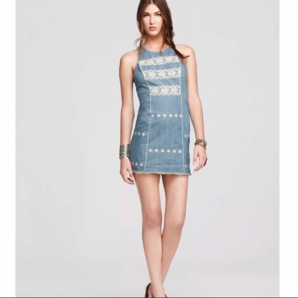 Free people Denin tribal embroidered dress Sm